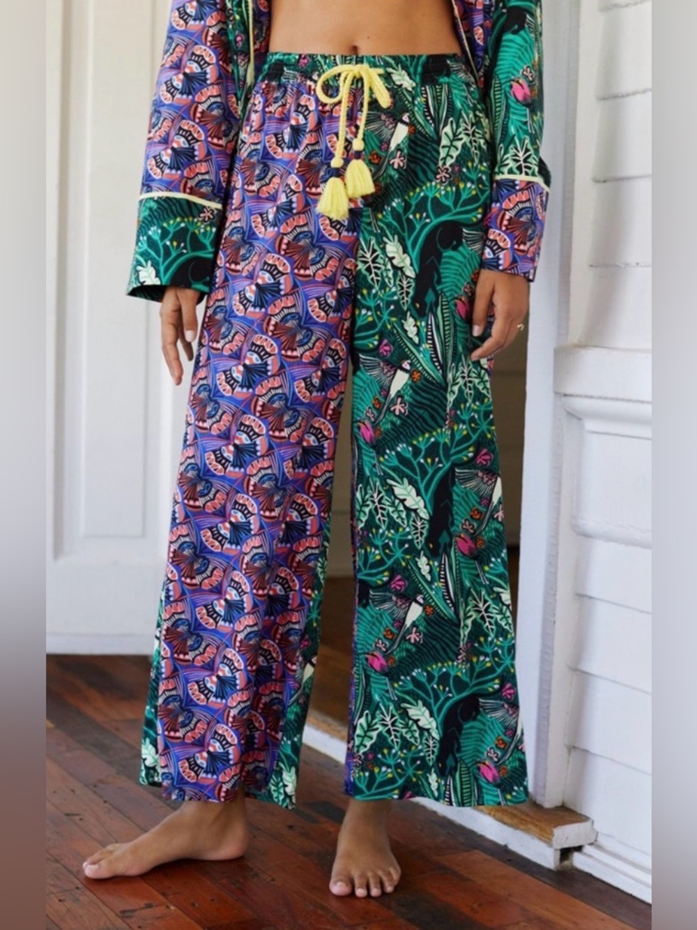 NWOT ANTHROPOLOGIE X MASHA VOLNOVA Wide Leg Pants Jungle Sleep Pajama S
